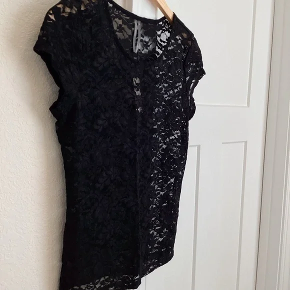 Anthropologie Crewneck Short-Sleeve Top Black Lace Tee NEW Small - Picture 6 of 15
